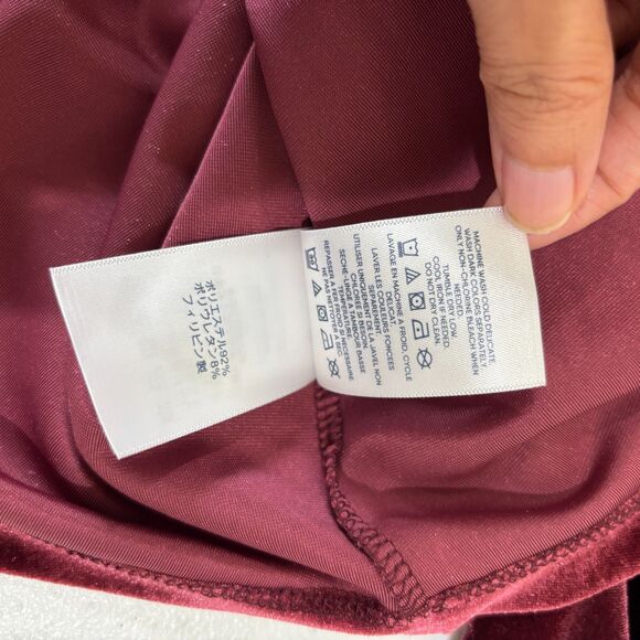 Lands End Red Burgundy Velvet Top Women M Button Front Vneck Soft Comfort Velour - Picture 7 of 7